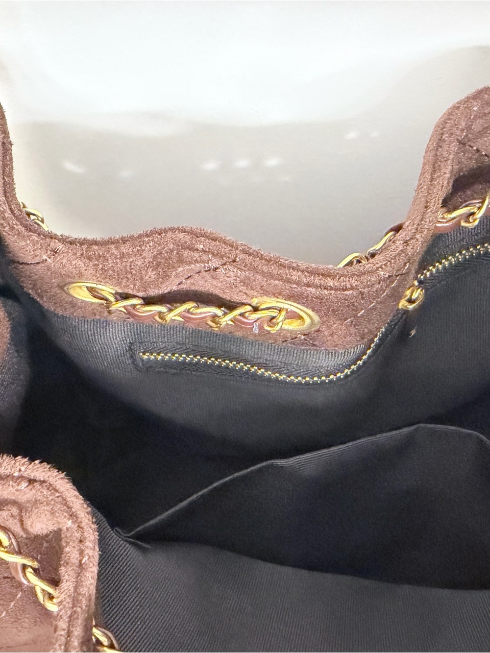 Brown Quilted Faux Suede Handbag - Picture 6 of 6
